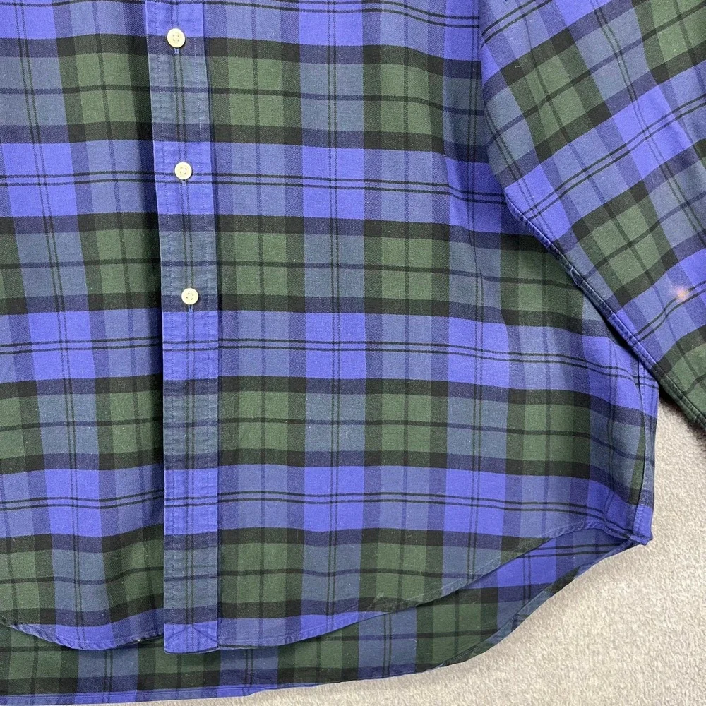 Polo Ralph Lauren Big Shirt Mens L Blue Green Plaid Black Watch 90s Oversized
